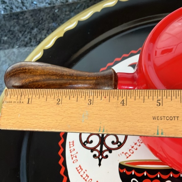 Vintage Enamelware Red Pot With Lid and Wood Handle - Picture 10 of 12